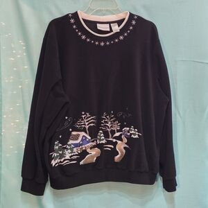 Alfred Dunner Black Sweater with Winter Scene